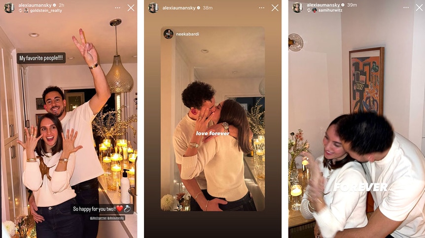 A series of Alexia Umansky and Jake Zingerman celebrating their engagement