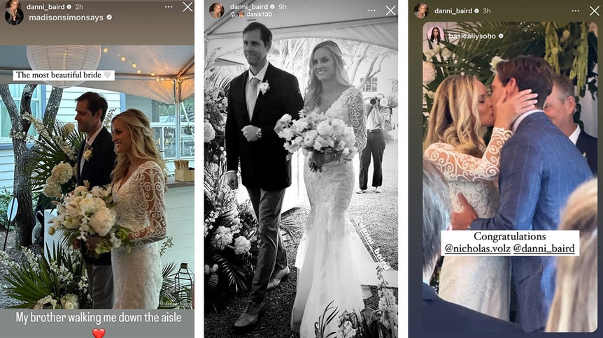 Danni Baird wearing her wedding dress during her wedding ceremony