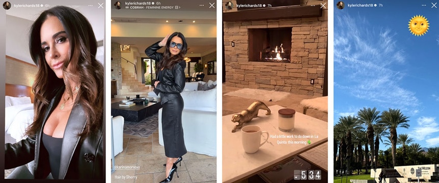 A series of Kyle Richards in her La Quinta home.