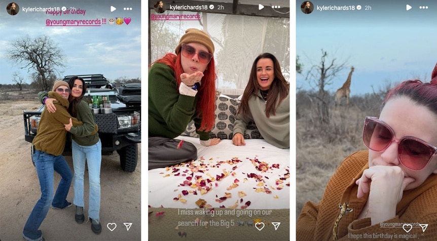 A split of Kyle Richards, Morgan Wade, and a friend on a trip together.