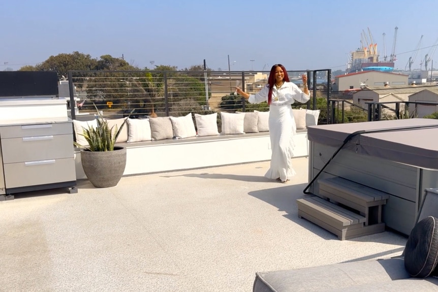 Garcelle Beauvais on her roof deck at her Beach House