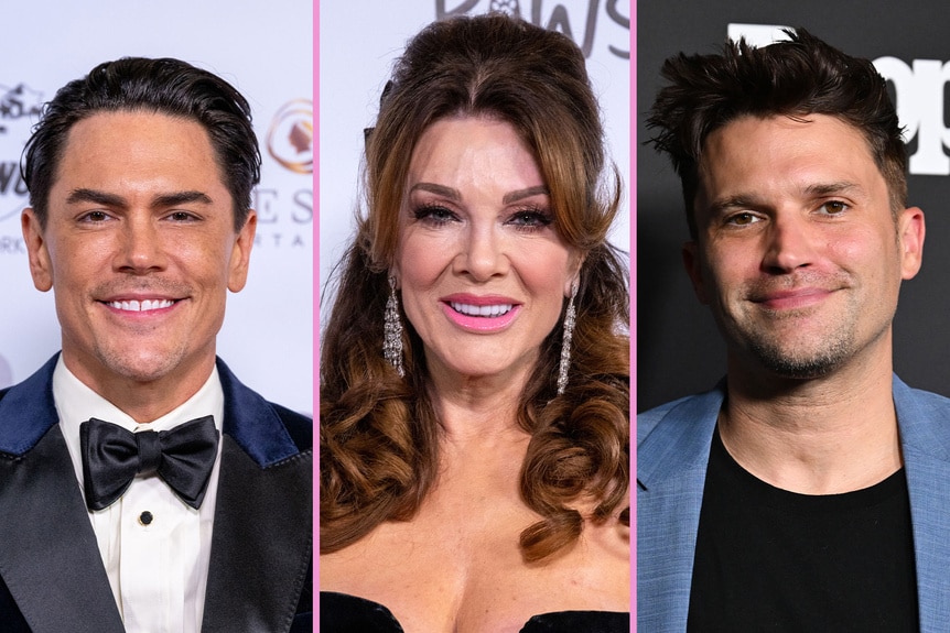 A split of Lisa Vanderpump, Tom Sandoval, and Tom Schwartz.