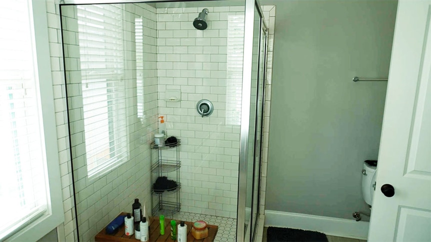 Austen Kroll's standing shower in his bathroom.