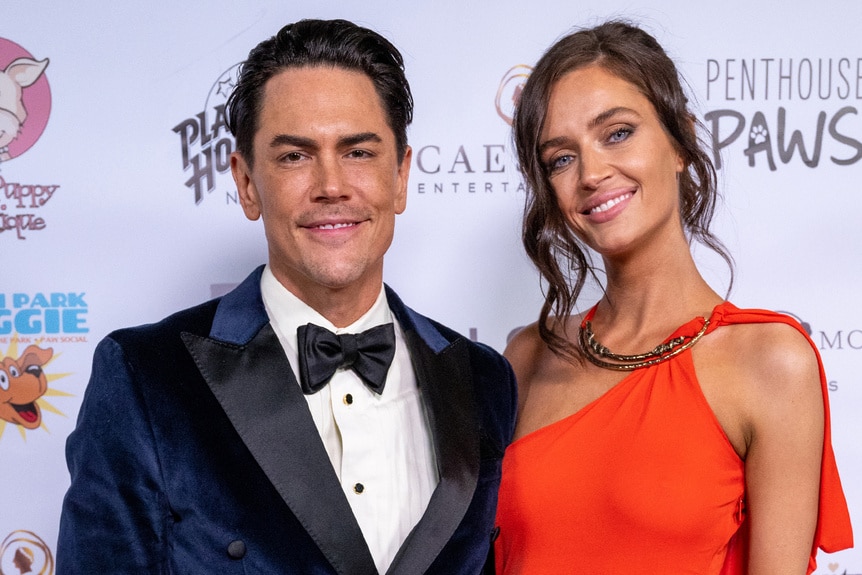 Tom Sandoval poses with Victoria Lee Robinson on the red carpet