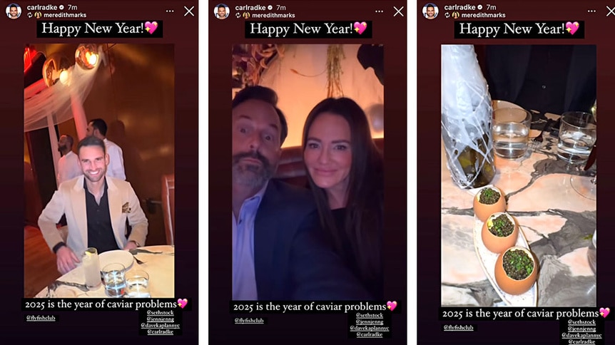 A series of Carl Radke, Meredith Marks, and Seth Marks celebrating New Years Eve.