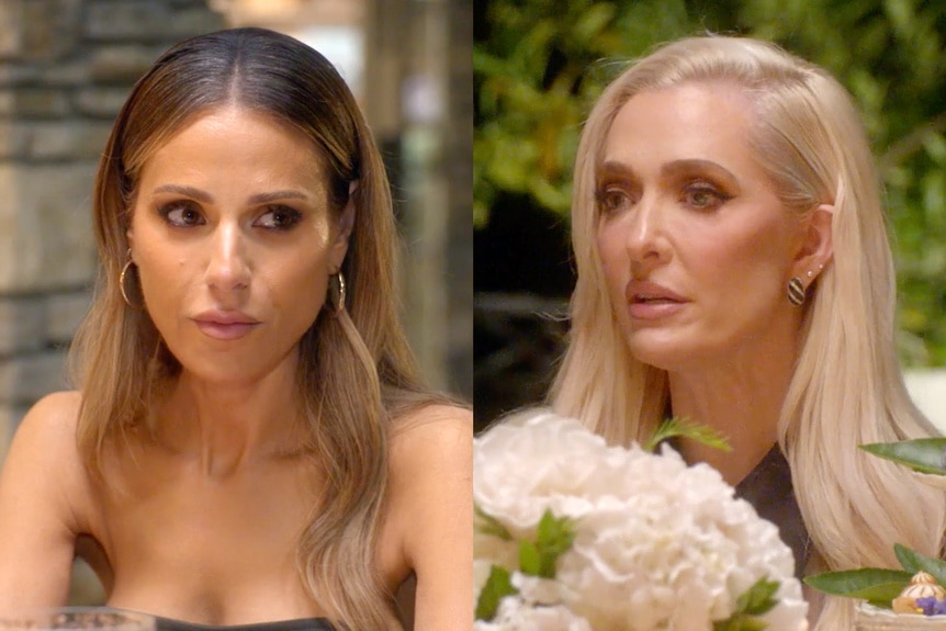 Split of Dorit Kemsley and Erika Jayne having a conversation together